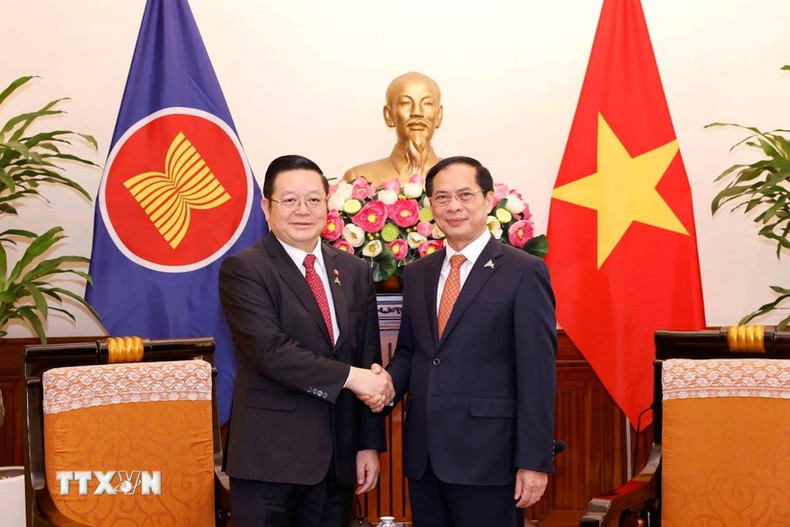 ASEAN Secretary-General Kao Kim Hourn (L) and Minister of Foreign Affairs Bui Thanh Son. (Photo: VNA)