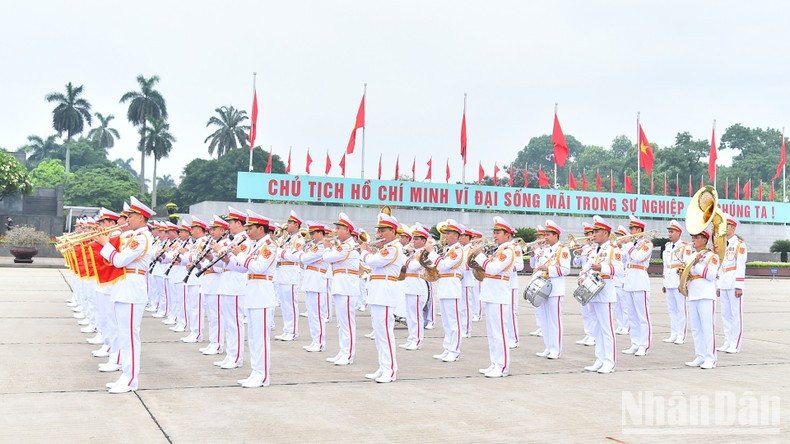 The Military Band performs at the ceremony on Ba Dinh Square. The Military Band performs at the ceremony on Ba Dinh Square.