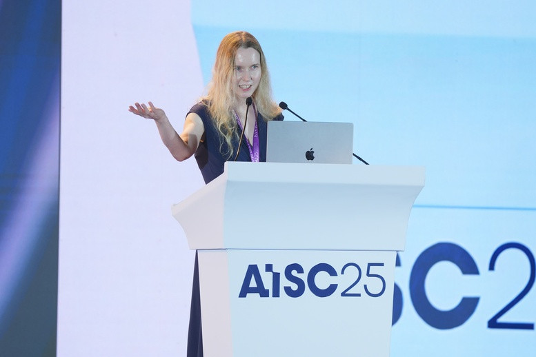 Anna Goldie, a senior researcher at Google DeepMind, speaks at the conference Anna Goldie, a senior researcher at Google DeepMind, speaks at the conference