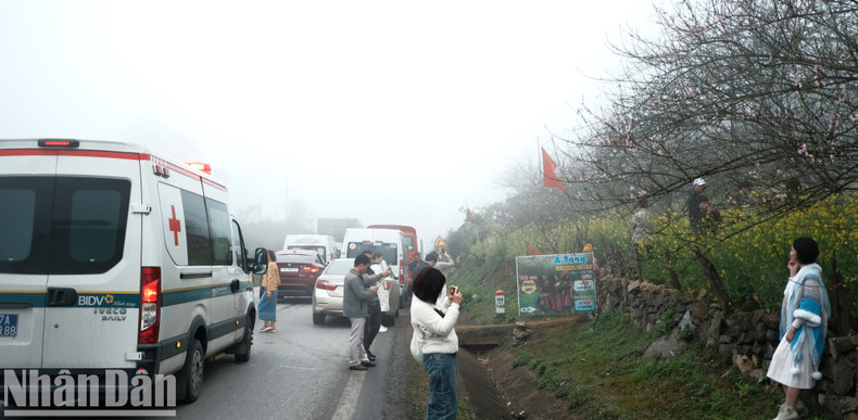 On weekends, streets to Moc Chau are crowded with vehicles. On weekends, streets to Moc Chau are crowded with vehicles.