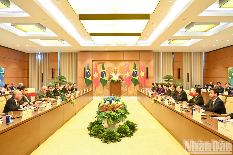 The meeting between NA Chairman Tran Thanh Man and Brazilian President Luiz Inácio Lula da Silva in Hanoi on March 28 (Photo: NDO/Duy Linh) The meeting between NA Chairman Tran Thanh Man and Brazilian President Luiz Inácio Lula da Silva in Hanoi on March 28 (Photo: NDO/Duy Linh)