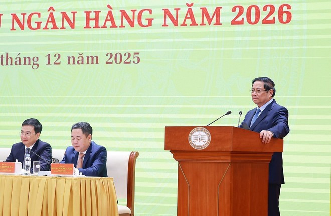 Prime Minister Pham Minh Chinh speaks at the State Bank of Viet Nam (SBV)'s Ha Noi conference to review its 2025 performance and launch tasks for 2026 on December 31 (Photo: VNA)