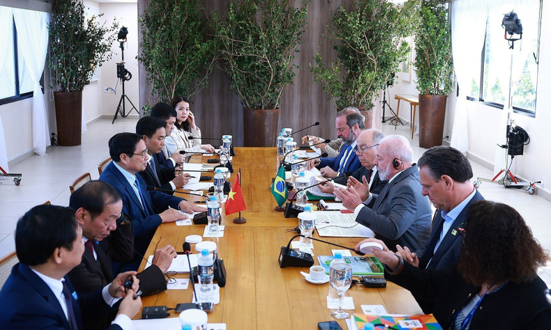 Prime Minister Pham Minh Chinh meets with Brazilian President Lula da Silva. (Photo: Duong Giang/VNA) gap3.jpg