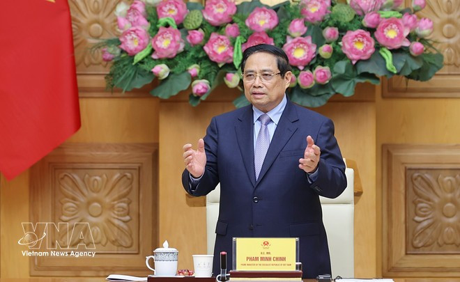 Prime Minister Pham Minh Chinh speaks at the dialogue with Japanese firms. (Photo: VNA)