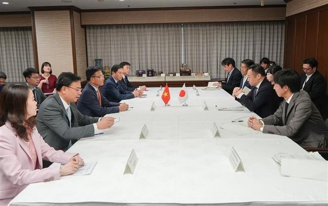 At the meeting between Deputy Prime Minister Le Thanh Long (L) and Japanese Justice Minister Suzuki Keisuke. (Photo: VNA) At the meeting between Deputy Prime Minister Le Thanh Long (L) and Japanese Justice Minister Suzuki Keisuke. (Photo: VNA)