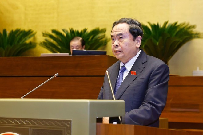 NA Chairman Tran Thanh Man speaks at the closing session of the 15th NA&apos;s 10th session (Photo: VNA)