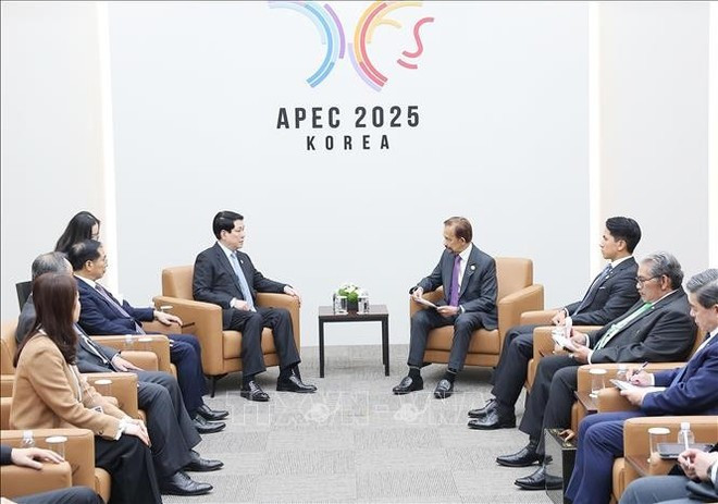 Vietnamese State President Luong Cuong meets with Sultan of Brunei Hassanal Bolkiah on October 31 on the sidelines of the APEC Economic Leaders' Meeting in Gyeongju, the Republic of Korea. (Photo: VNA) Vietnamese State President Luong Cuong meets with Sultan of Brunei Hassanal Bolkiah on October 31 on the sidelines of the APEC Economic Leaders' Meeting in Gyeongju, the Republic of Korea. (Photo: VNA)