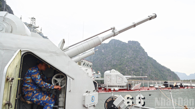 Combat readiness alert training at sea.