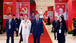 Party General Secretary To Lam arrives at the National Convention Centre (Ha Noi). (Photo: VNA)