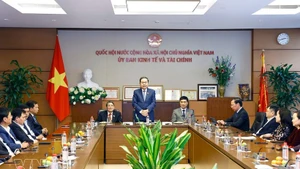 National Assembly Chairman Tran Thanh Man (centre) addresses at the working session with the NA Committee for Economic and Financial Affairs on February 23. (Photo: VNA)