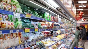 Customers shop for goods at Co.opmart Nguyen Trai supermarket in Ha Noi. (Photo: VNA)