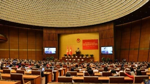 A panoramic view of the national conference reviewing the 50 years of Vietnamese literature and the arts since national reunification. (Photo: MAI LU)