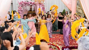 Indian actors filming a scene in Viet Nam