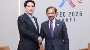 State President Luong Cuong and Sultan of Brunei Darussalam Haji Hassanal Bolkiah at APEC 2025 in the Republic of Korea. (Photo: VNA)
