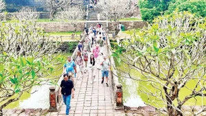 International tourists visit a heritage site in Hue.
