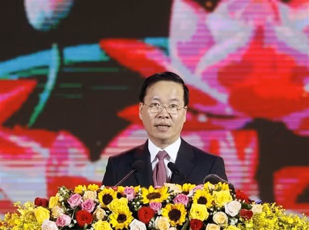 President Vo Van Thuong at the ceremony to mark the 20th anniversary of Hau Giang province's establishment (Photo: VNA)