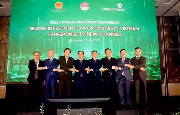 Foreign Minister Bui Thanh Son (the fourth from left) and delegates at the conference (Photo: VNA)