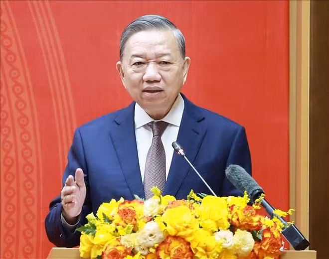 Party General Secretary To Lam speaks at the working session with representatives of the Ministry of Health (MoH) on February 24, 2025. (Photo: VNA)