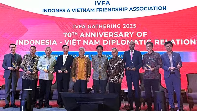 The ceremony to celebrate the 70th anniversary of diplomatic relations between Vietnam and Indonesia in Jakarta. (Photo: MOFA)