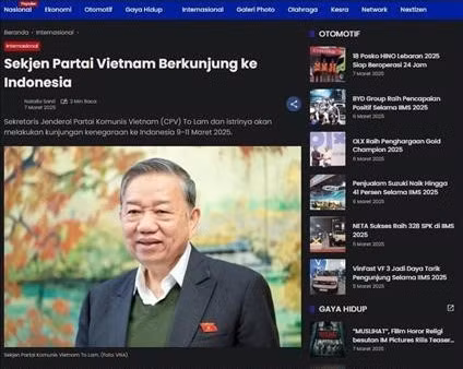 A screenshot of the article on the website Sinarharapan. (Photo: VNA)