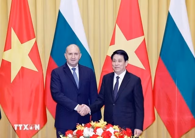 Vietnamese President Luong Cuong (R) and Bulgarian President Rumen Radev at their meeting in Hanoi on November 25, 2024 (Photo: VNA)