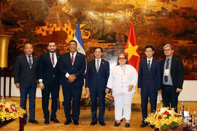 Delegates at the meeting between Deputy Prime Minister and Minister of Foreign Affairs Bui Thanh Son and Nicaragua’s Foreign Minister Valdrack Jaentschke (Photo: VNA)