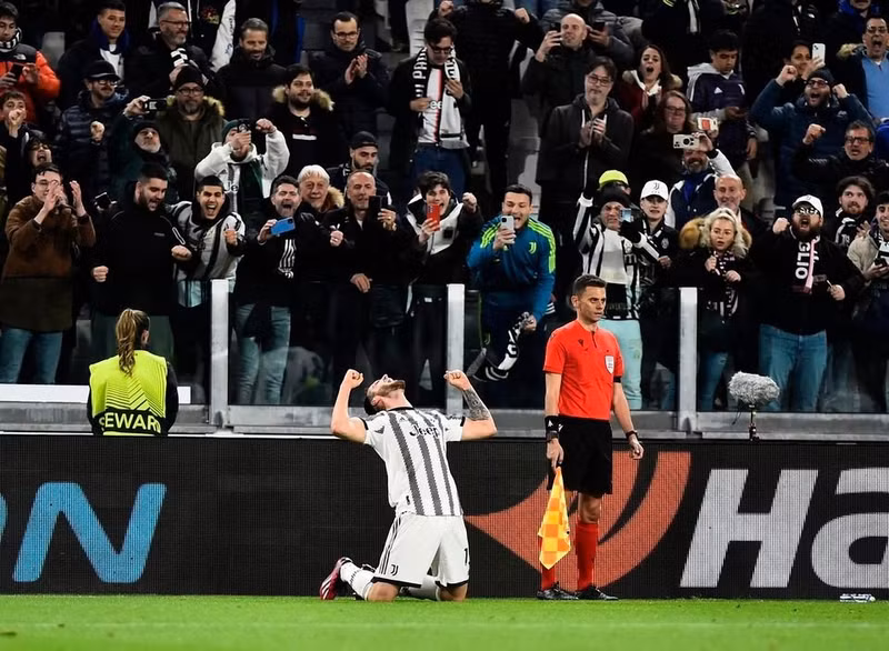 Juventus' Frederico Gatti celebrates scoring their first goal - Europa League - Quarter Final - First Leg - Juventus v Sporting CP - Allianz Stadium, Turin, Italy - April 13, 2023. (Photo: Reuters)