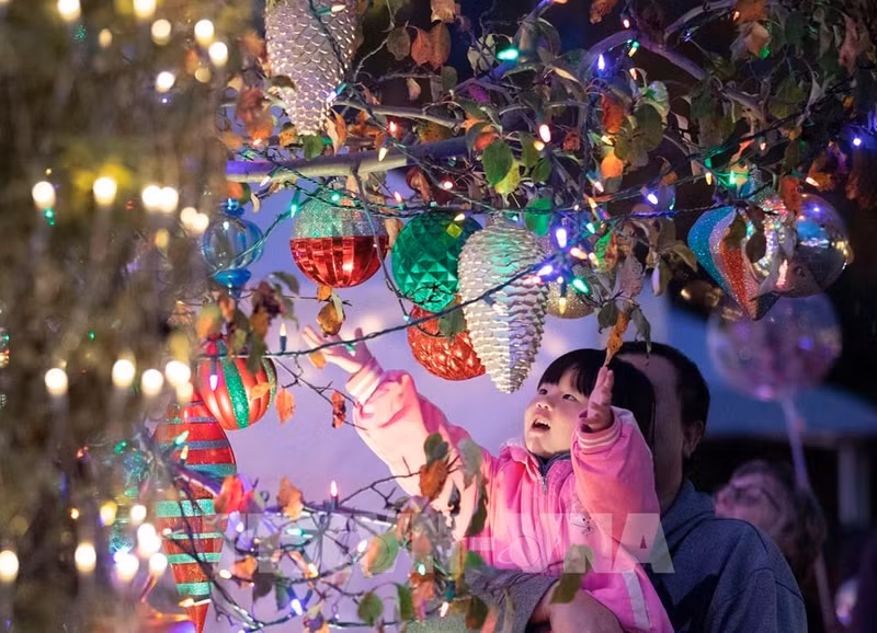 A girl watches Christmas decorations at a community in San Carlos, California, the US. (Photo: Xinhua/VNA)