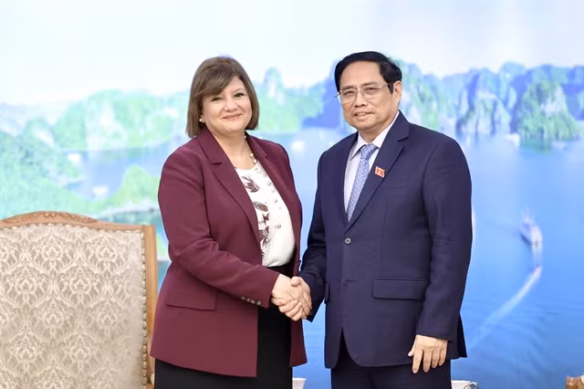 Prime Minister Pham Minh Chinh (R) receives Egyptian Ambassador to Vietnam Amal Abdel Kader Elmorsi Salama in June 2022.