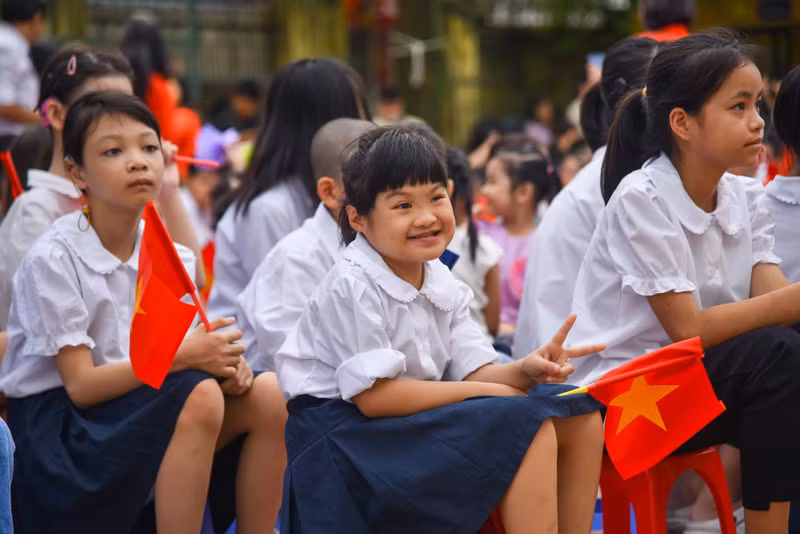 The joy of schoolchildren during the opening ceremony of the new academic year. The joy of schoolchildren during the opening ceremony of the new academic year.