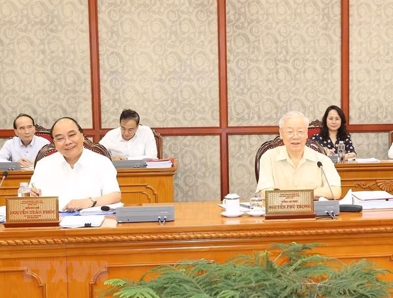 Party General Secretary Nguyen Phu Trong and President Nguyen Xuan Phuc at the meeting (Photo: VNA)