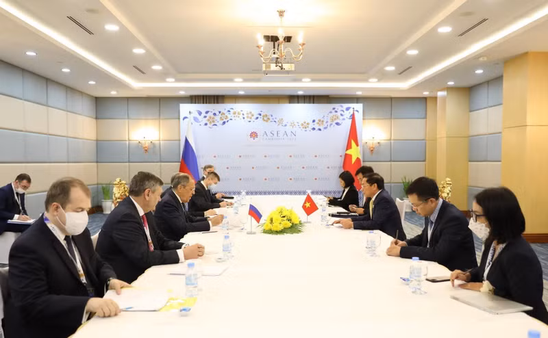 At the meeting between the two ministers. (Photo: VNA)
