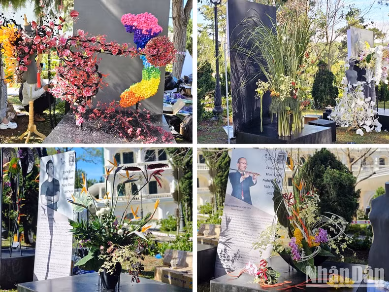 Fresh flower art works at the exhibition.