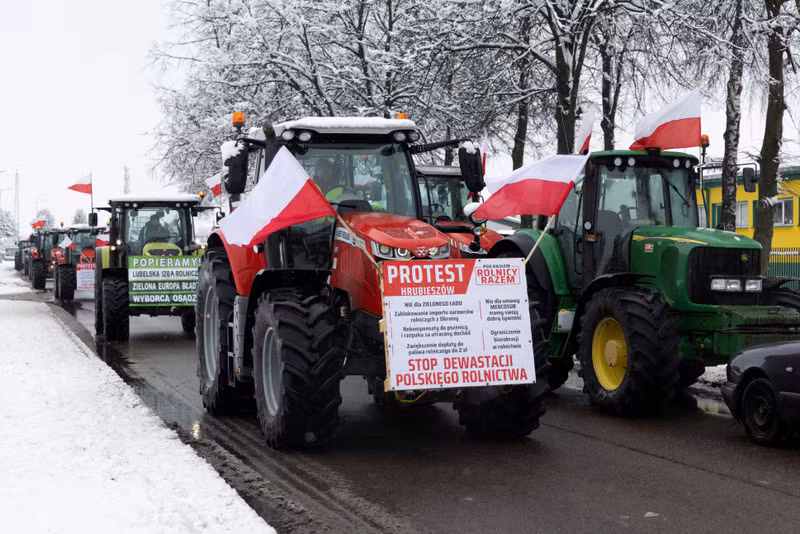 Polish farmers protest near the border with Ukraine over price pressures, taxes and green regulation, grievances shared by farmers across Europe, in Hrubieszow, Poland, February 9, 2024. (Photo: REUTERS)