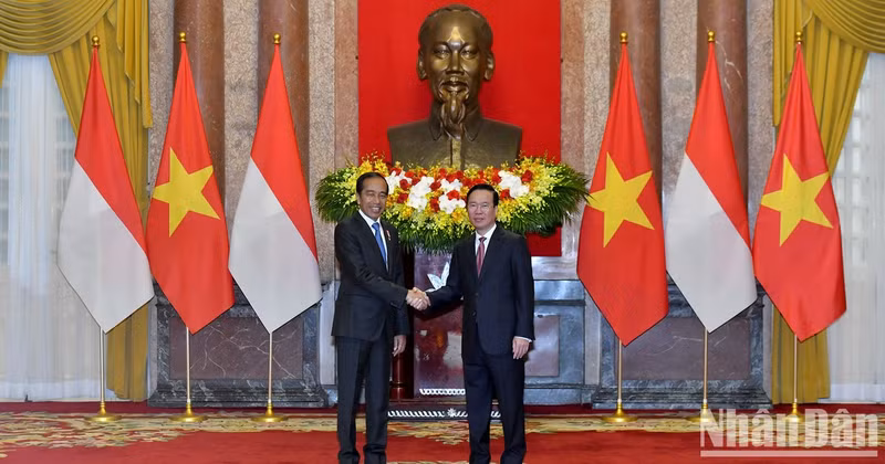 President Vo Van Thuong (R) and his Indonesian counterpart Joko Widodo (Photo: NDO)