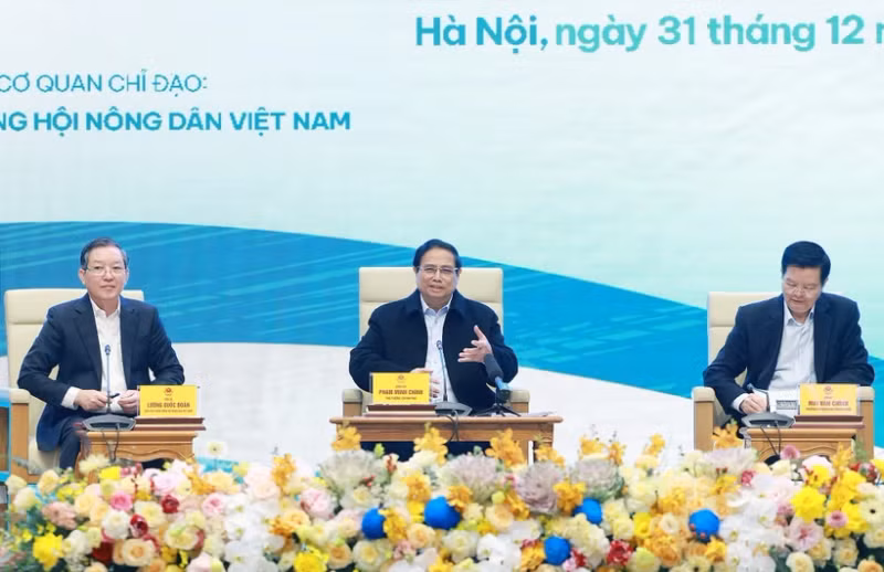 Prime Minister Pham Minh Chinh (C) chairs the dialogue with farmers. (Photo: VNA)