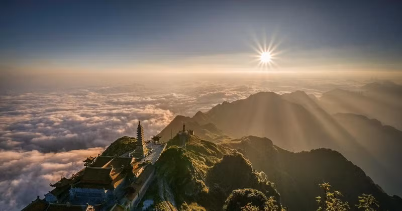 A view of spiritual cultural structures on the top of Mount Favsipan in Sa Pa (Photo: Sun Group)