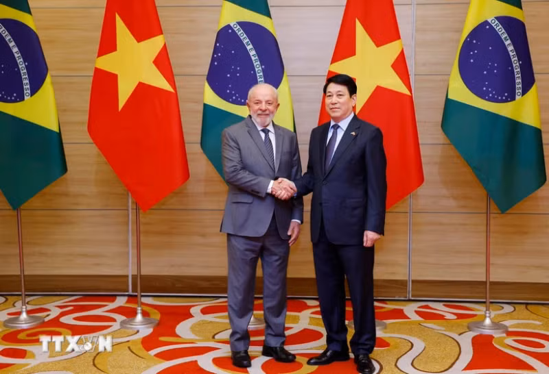 Vietnamese President Luong Cuong (R) and Brazilian President Luiz Inacio Lula da Silva (Photo: VNA)
