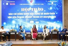 At the seminar on the press’s role in the building of corporate culture in the new era, held in Ha Hoi on June 5. (Photo: VNA) 