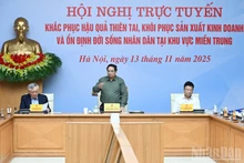 Prime Minister Pham Minh Chinh speaks at the November 13 meeting with leaders of ministries and central-level agencies, which is connected online with disaster-affected localities. (Photo: NDO) 