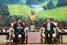 Lao Party General Secretary and President of Laos Thongloun Sisoulith and Vietnamese Deputy Prime Minister Nguyen Chi Dung (L) at their meeting in Vientiane on July 9. (Photo: VNA)