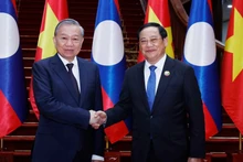 Party General Secretary To Lam (L) meets with Lao Prime Minister Sonexay Siphandone in Vientiane on December 1. (Photo: VNA)
