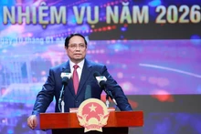 Prime Minister Pham Minh Chinh speaks at the conference reviewing the 2025 performance and outlining tasks for this year of Viet Nam Television (VTV) on January 10. (Photo: VNA)