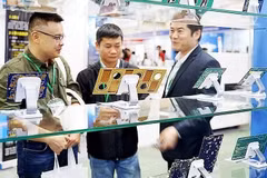 Semiconductor chips displayed at a smart electronics equipment exhibition. (Photo: NAM ANH)