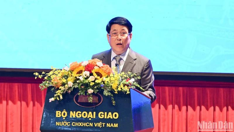 State President Luong Cuong speaks at the international seminar in Hanoi on April 23.(Photo: NDO)
