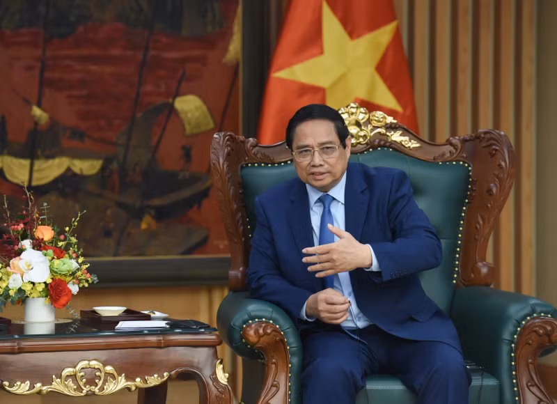 Prime Minister Pham Minh Chinh speaks at the reception.