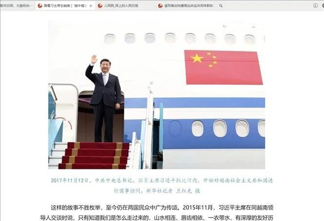Illustrative photo in the People's Daily's article: On November 12, 2017, General Secretary of the CPC Central Committee and President of China Xi Jinping arrives in Hanoi, starting a state visit to Vietnam. (Photo: VNA)