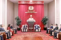 Minister of Public Security General Luong Tam Quang receives Murat Kaya, Vice Chairman of the Board and Co-founder of ICT Group, and Adalat Bakhishov, Chairman of ANVI Group, both from Türkiye, in Ha Noi on October 5. (Photo: VNA)