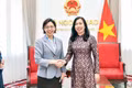 Deputy Minister of Foreign Affairs Le Thi Thu Hang (R) receives Korean Ambassador to Viet Nam Lee Mi Yon on October 8, 2026. (Photo: baoquocte.vn)
