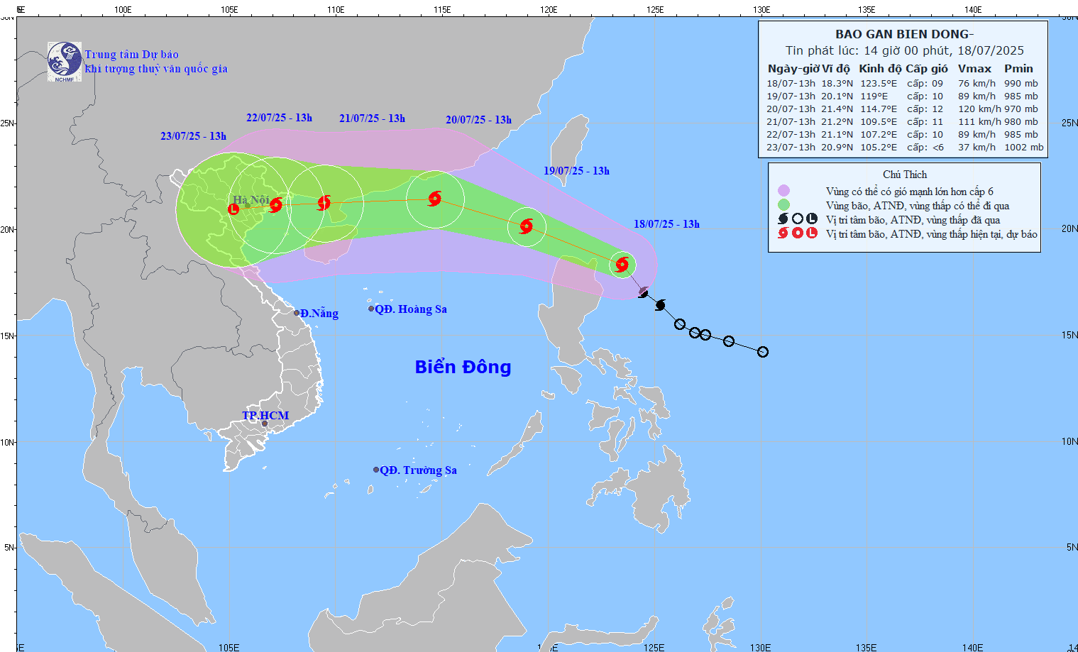 Storm Wipha's path (Photo: National Centre for Hydro-Meteorological Forecasting)